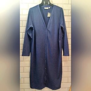 D&Co Denim Company Womens XLarge Midi Blue Knit ButtonUp Dress Minimalist Casual